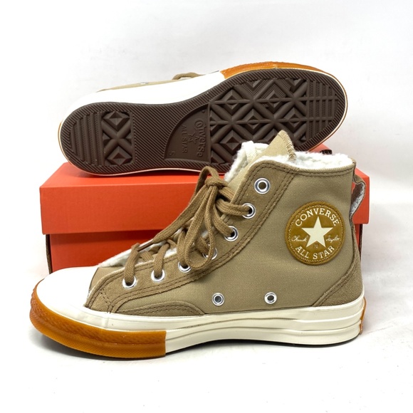 Converse Chuck 70 Sneakers High Casual Women Faux Fur Canvas Suede Khaki A04410C - Picture 4 of 11